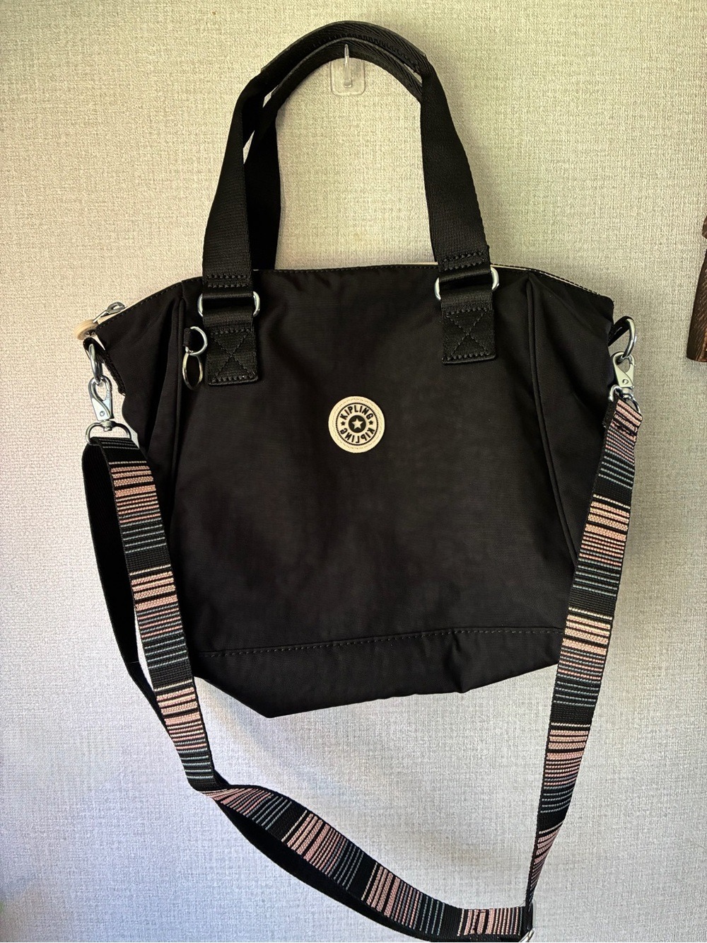 Kipling Black Nylon Amiel Tote Large Adjustable Strap